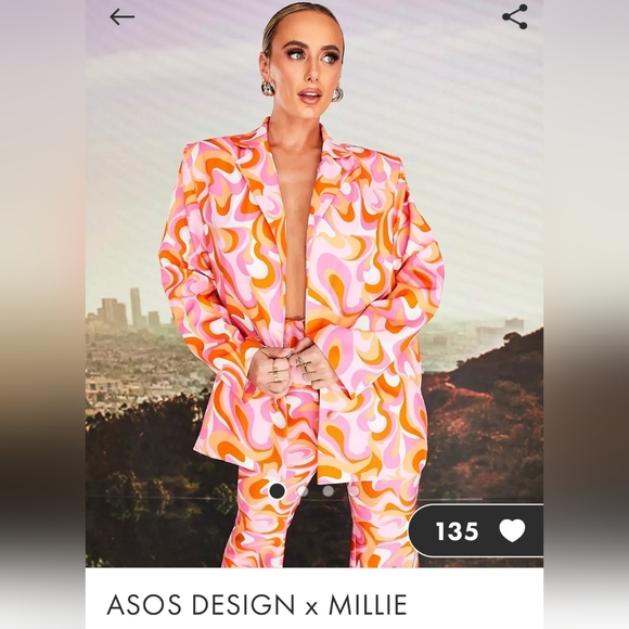 70's inspired pantsuit with pink bodysuit blouse. Only wire one to 70's party - Picture 5 of 6